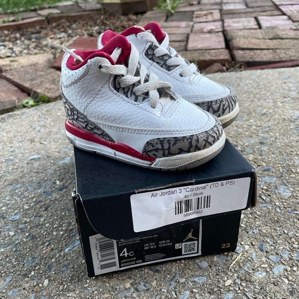 Nike Air Jordan 3 Retro Cardinal Red Toddler Shoes White 832033-126 Size 4C